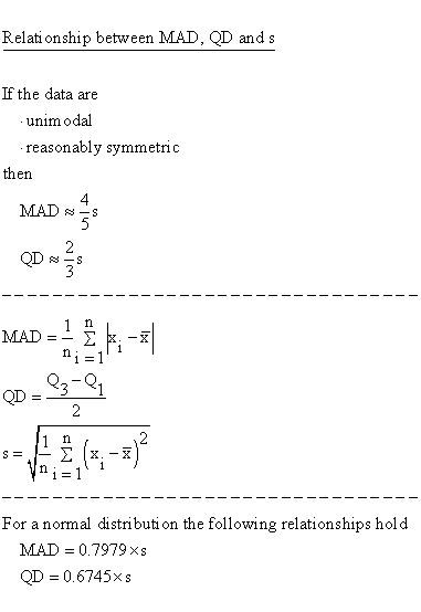 Descriptive Statistics - Variability - Relationship between Mean Absolute Deviation, Quartile Differences and Standard Deviation