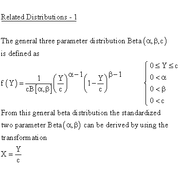 Continuous Distributions - Beta Distribution - Related Distributions 1 -
General 3-Parameter Beta Distribution versus Standardized 2-Parameter Beta
Distribution