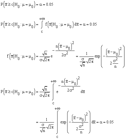 solution: the probability that the null hypothesis is rejected when it is true is equal to alfa. This equation is written in the form of an integral