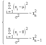 the sample statistic has a chi-square distribution with n degrees of freedom (mean is known) or n-1 degrees of freedom (mean is unknown)