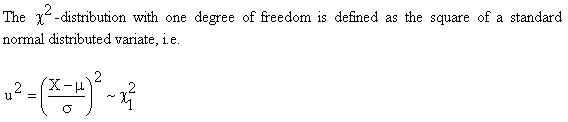 The Chi-square distribution with one degree of freedom is defined as the square of a standard normal distributed variate