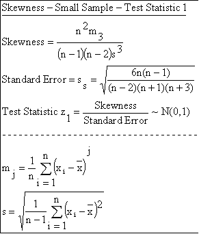 Descriptive Statistics - Skewness and Peakedness for Small Samples - Skewness - Small Sample -Test Statistic 1