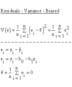 Descriptive Statistics - Simple Linear Regression - Residuals - Variance Biased