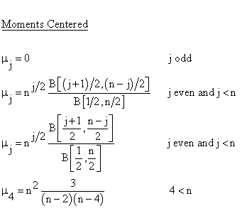 Statistical Distributions - Student t Distribution - Centered Descriptive Statistics - Moments